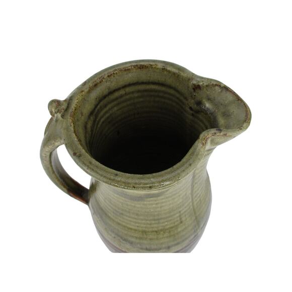 Vintage Pottery Pitcher Vessel Glaze Brown Olive Green Black Coffee Tea Handmade - Picture 5 of 8